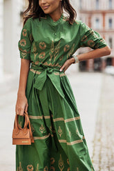 Maxikleid mit Print und Knopfleiste